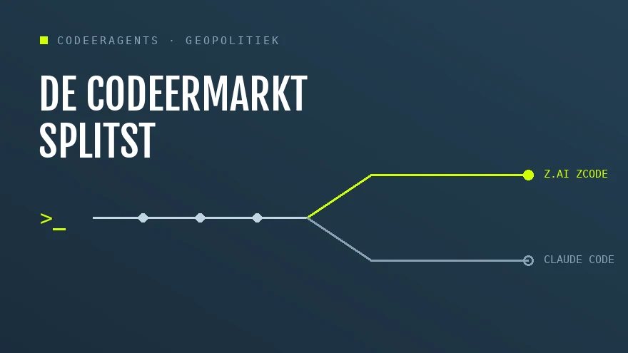 Diagram: een codelijn splitst in twee takken - Z.ai ZCode en Claude Code